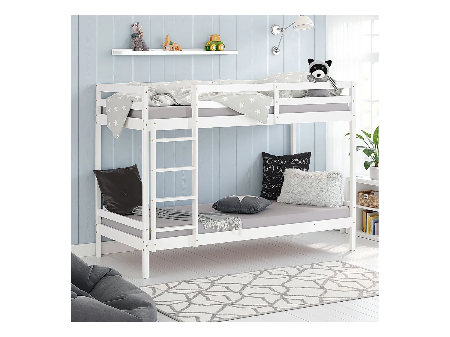 Lit superposé 207x150x97 cm blanc 3FT en bois pour enfants, Lit surélevé en pin massif pour enfants