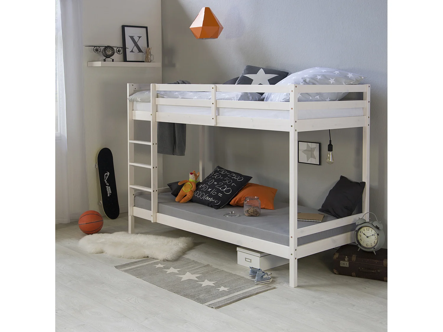 Stapelbed 207x150x97 cm wit 3FT Houten kinderbed Hoge slaapplek massief dennenhouten loft