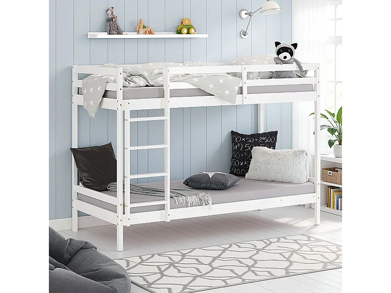 Lit superposé 207x150x97 cm blanc 3FT en bois pour enfants, Lit surélevé en pin massif pour enfants