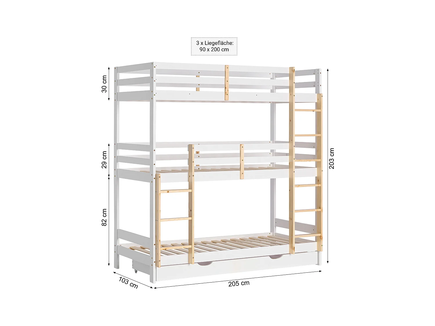 Etagenbett 90x200 cm weiß Kinderbett
