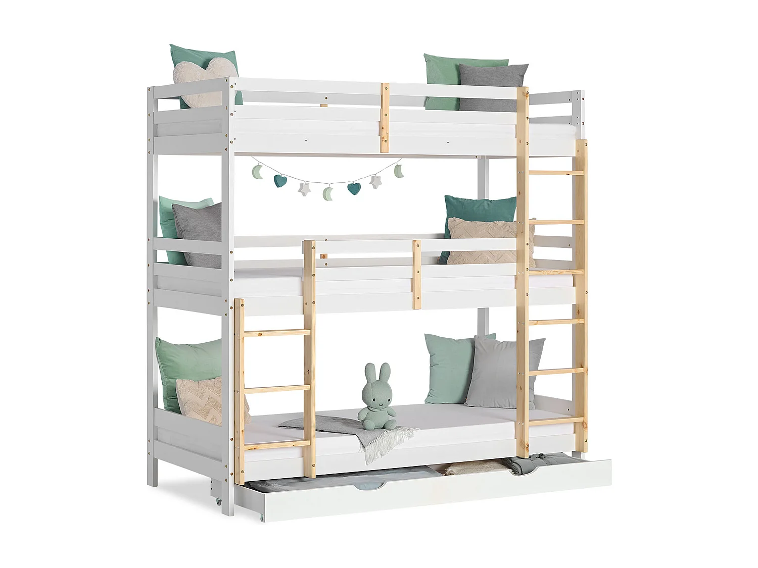 Łóżko piętrowe 90x200 cm białe Łóżko dziecięce