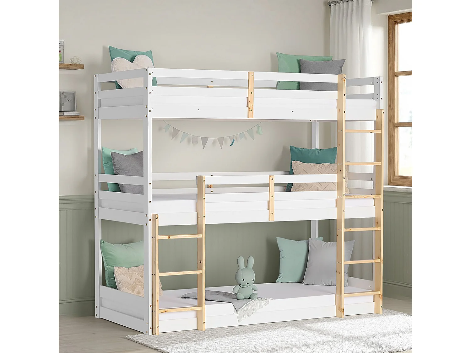 Lit superposé 90x200 cm blanc Lit enfant