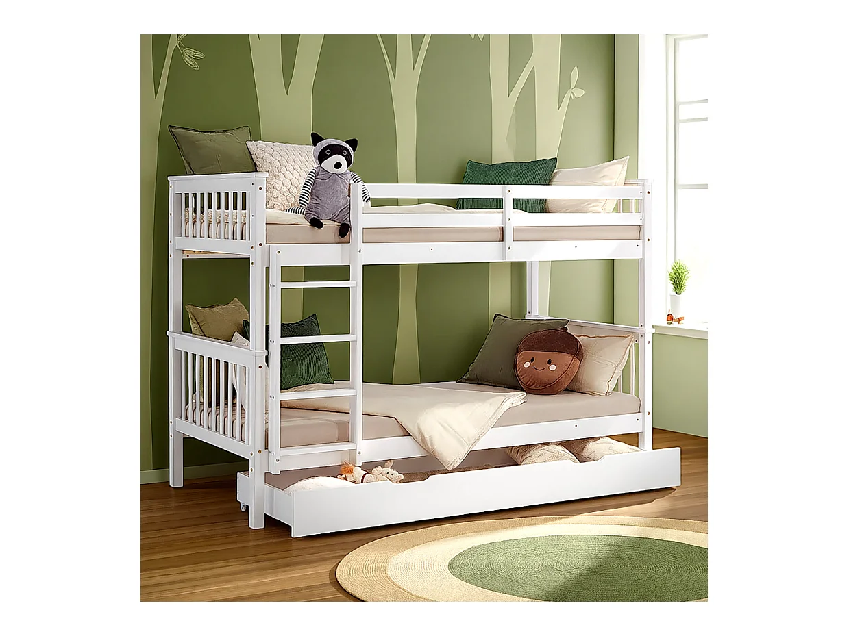 Etagenbett 90x200 cm weiß Massiv Kiefernholz