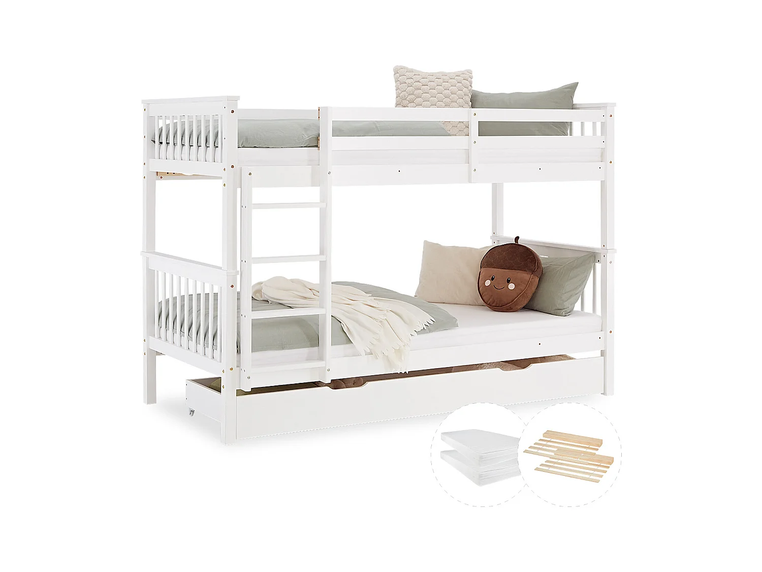 Etagenbett 90x200 cm weiß Massiv Kiefernholz