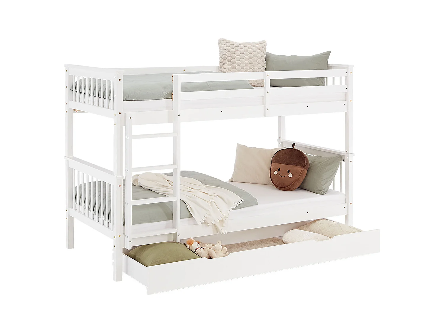 Etagenbett 90x200 cm weiß Massiv Kiefernholz