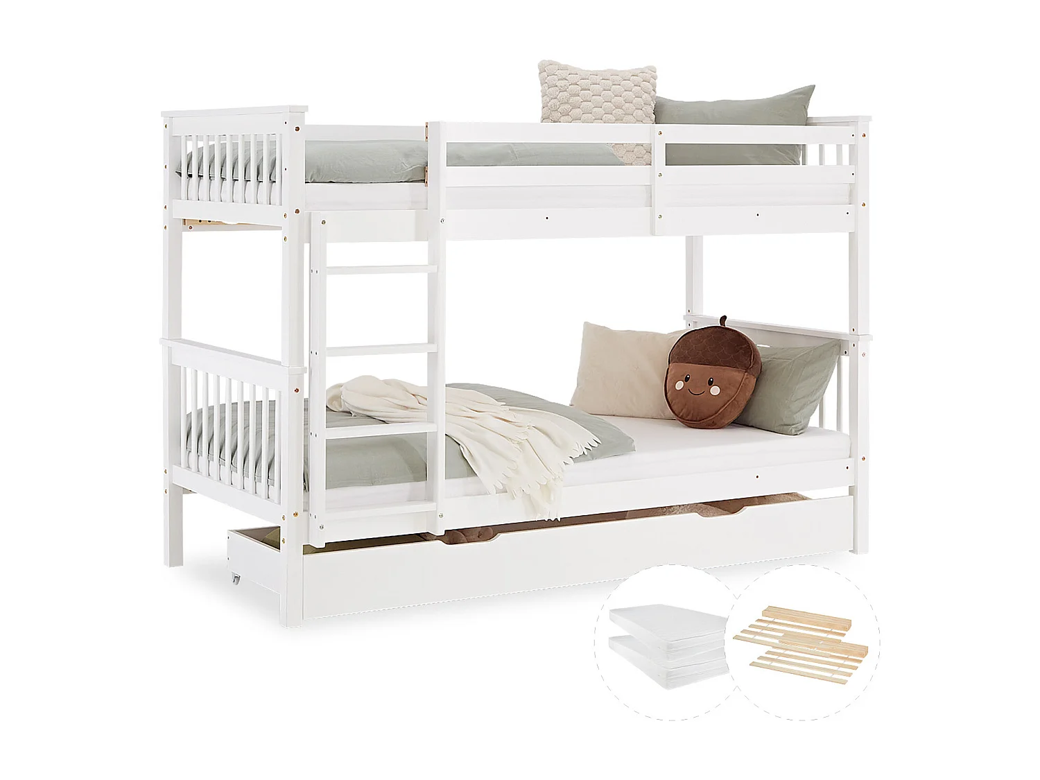 Beliche 90x200 cm branco Madeira Maciça de Pinho