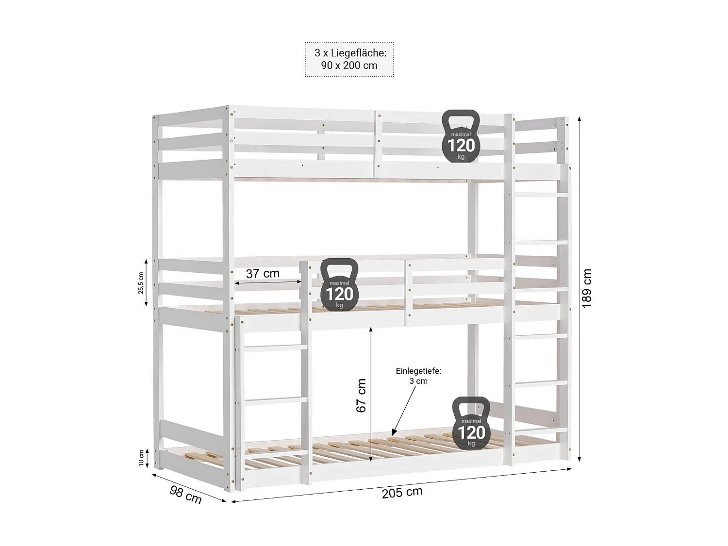 Kinderbed 90x200 cm wit