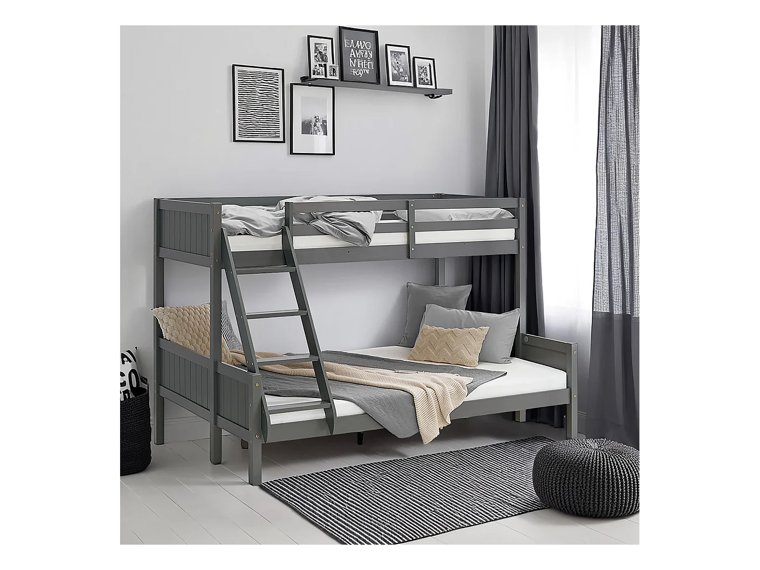 Lit superposé 90x200x140x200 cm gris