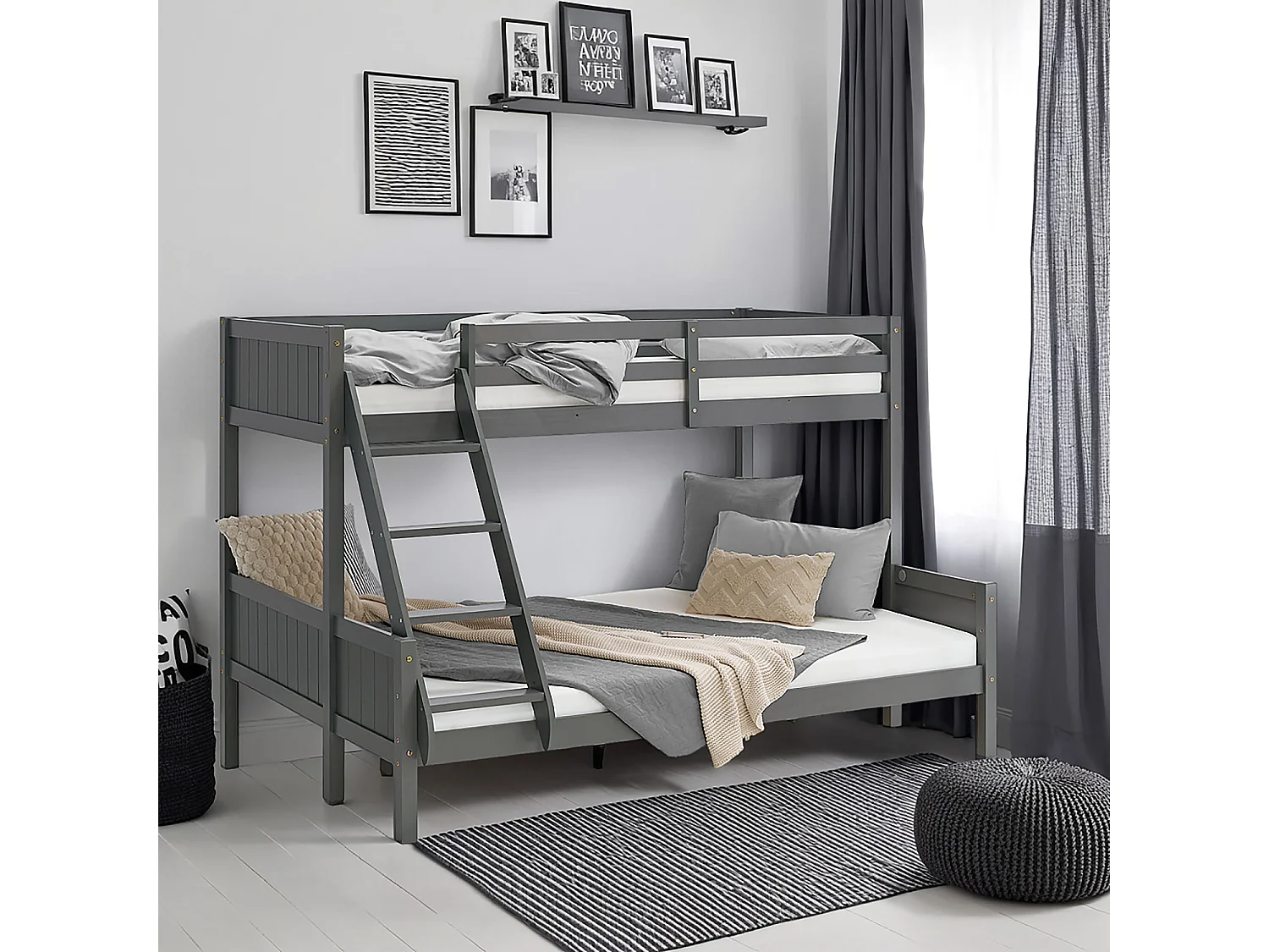 Lit superposé 90x200x140x200 cm gris