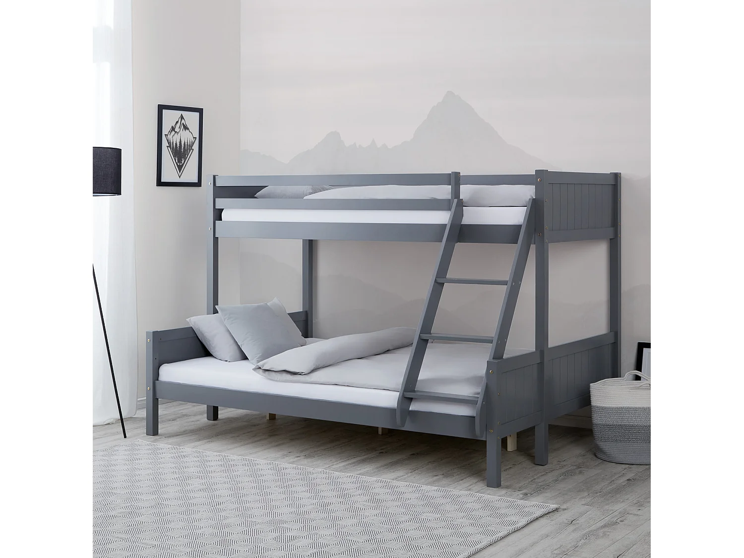 Lit superposé 90x200x140x200 cm gris