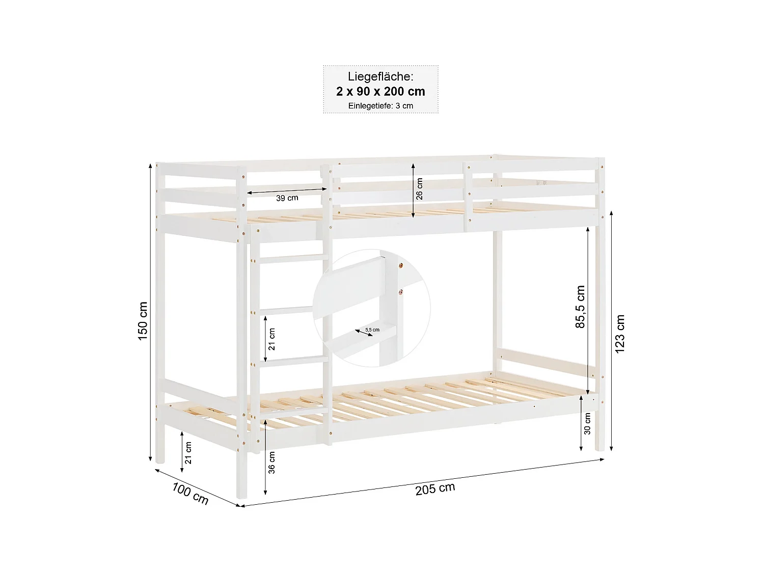 Etagenbett 207x150x96 cm weiß