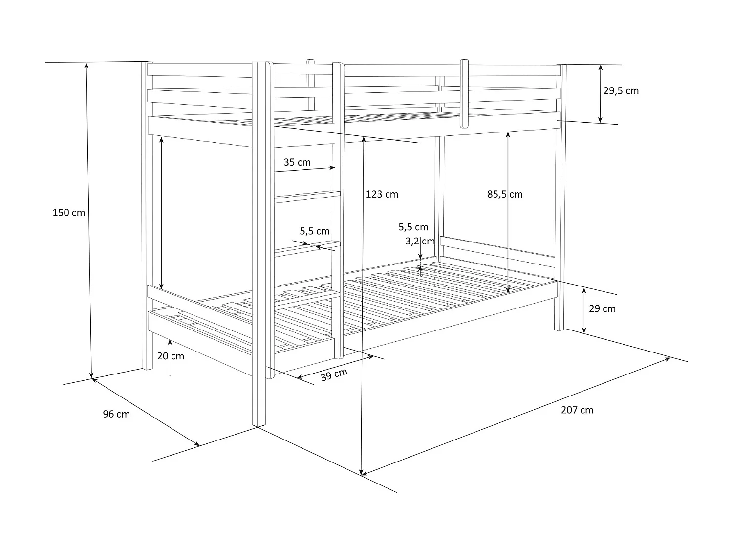 Stapelbed 207x150x96 cm wit