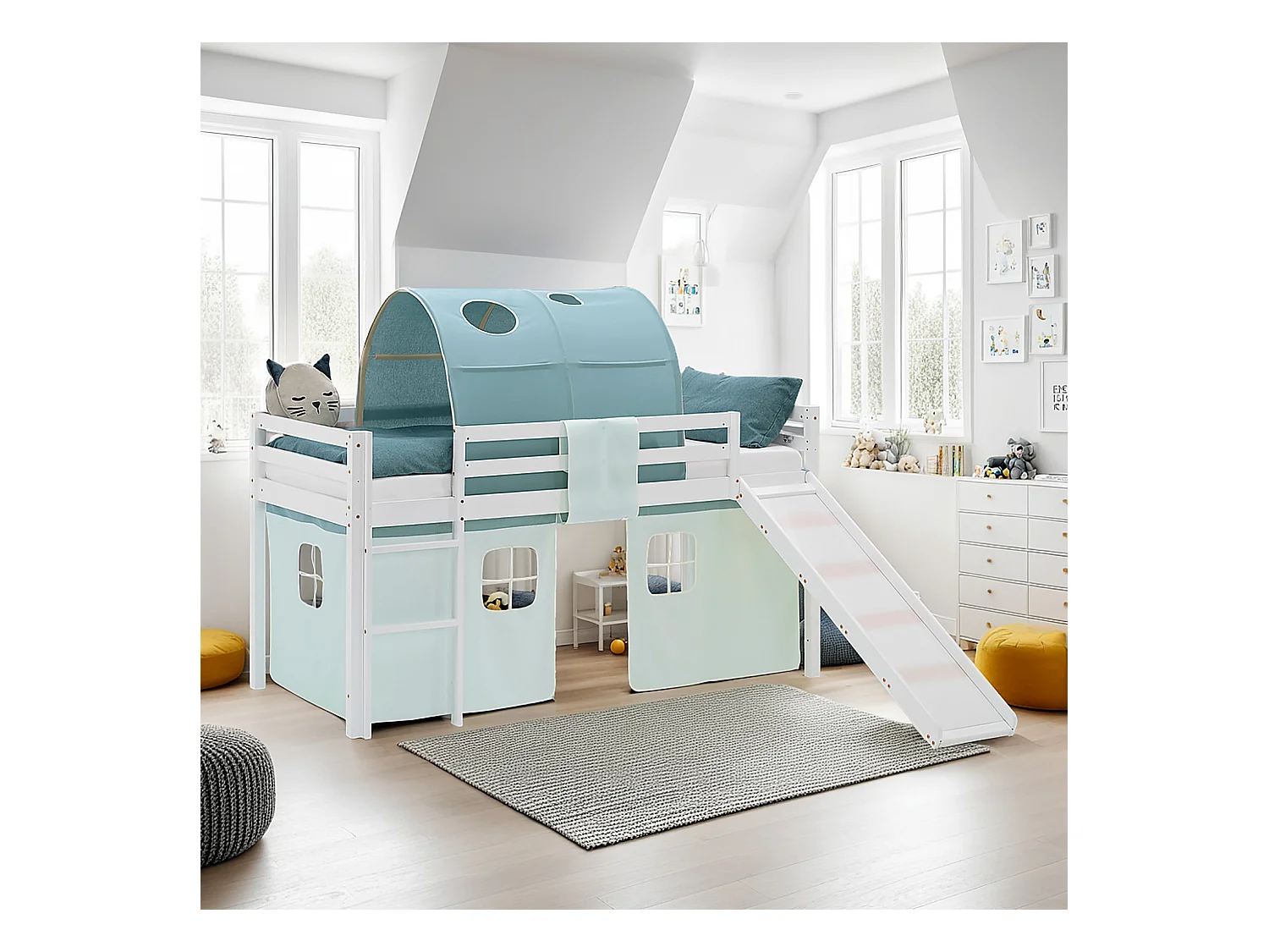 Lit mezzanine pour enfants 90x200 cm blanc