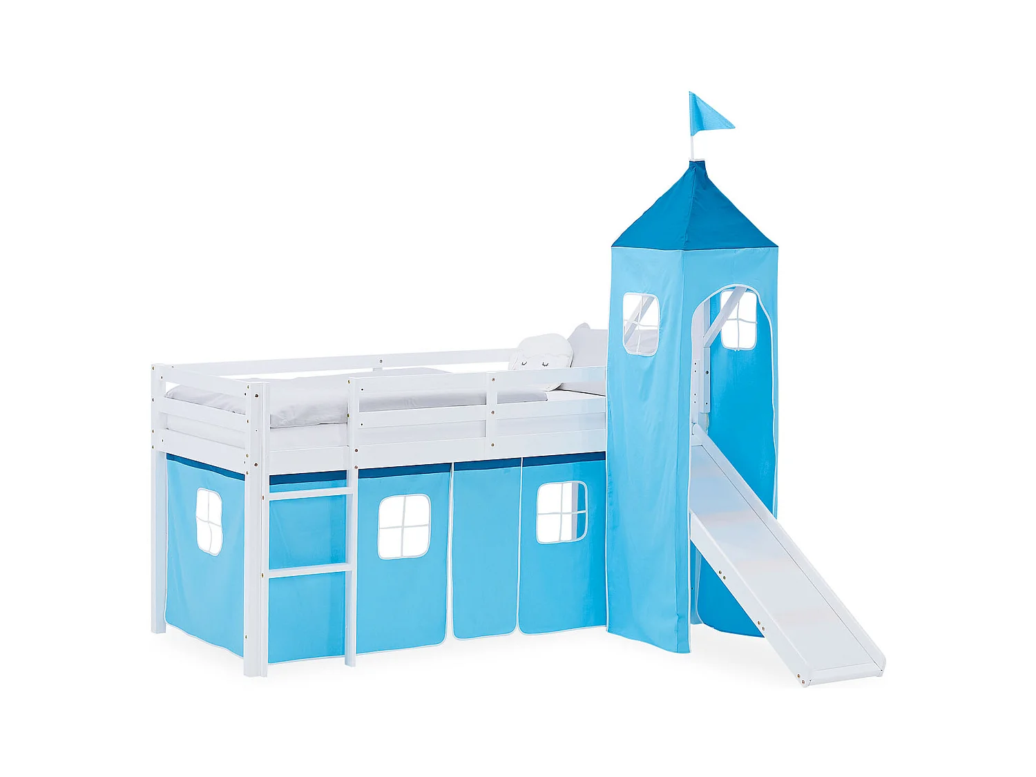 Lit mezzanine pour enfants 90x200 cm Blanc Bleu