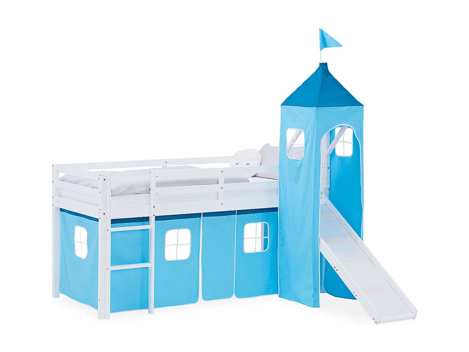 Hochbett für Kinder 90x200 cm Weiß Blau