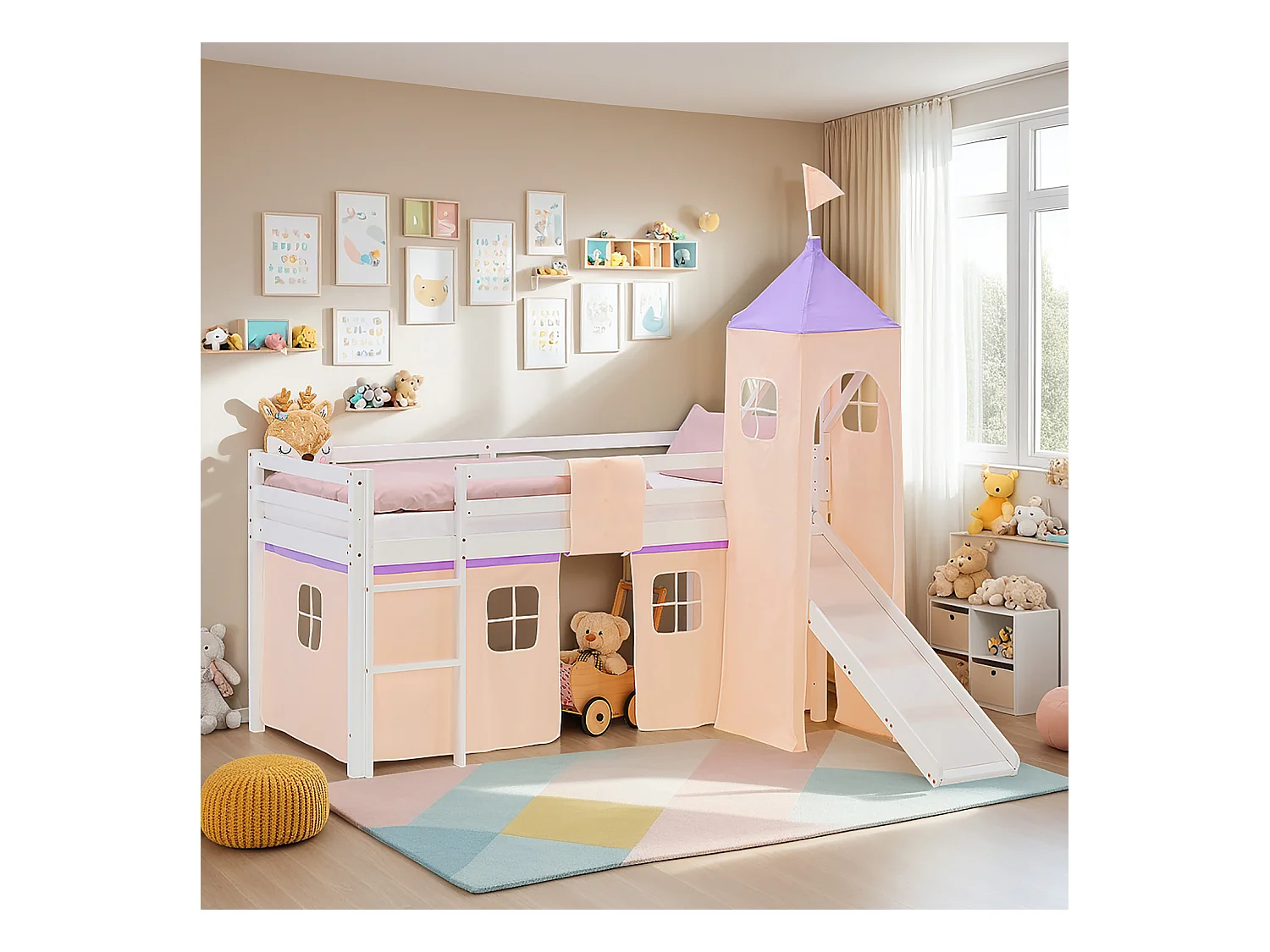 Lit mezzanine pour enfants 90x200 cm blanc