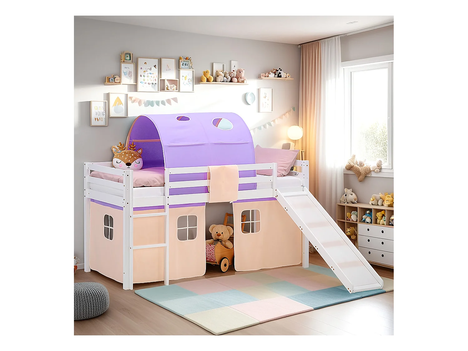 Lit mezzanine pour enfants 90x200 cm blanc