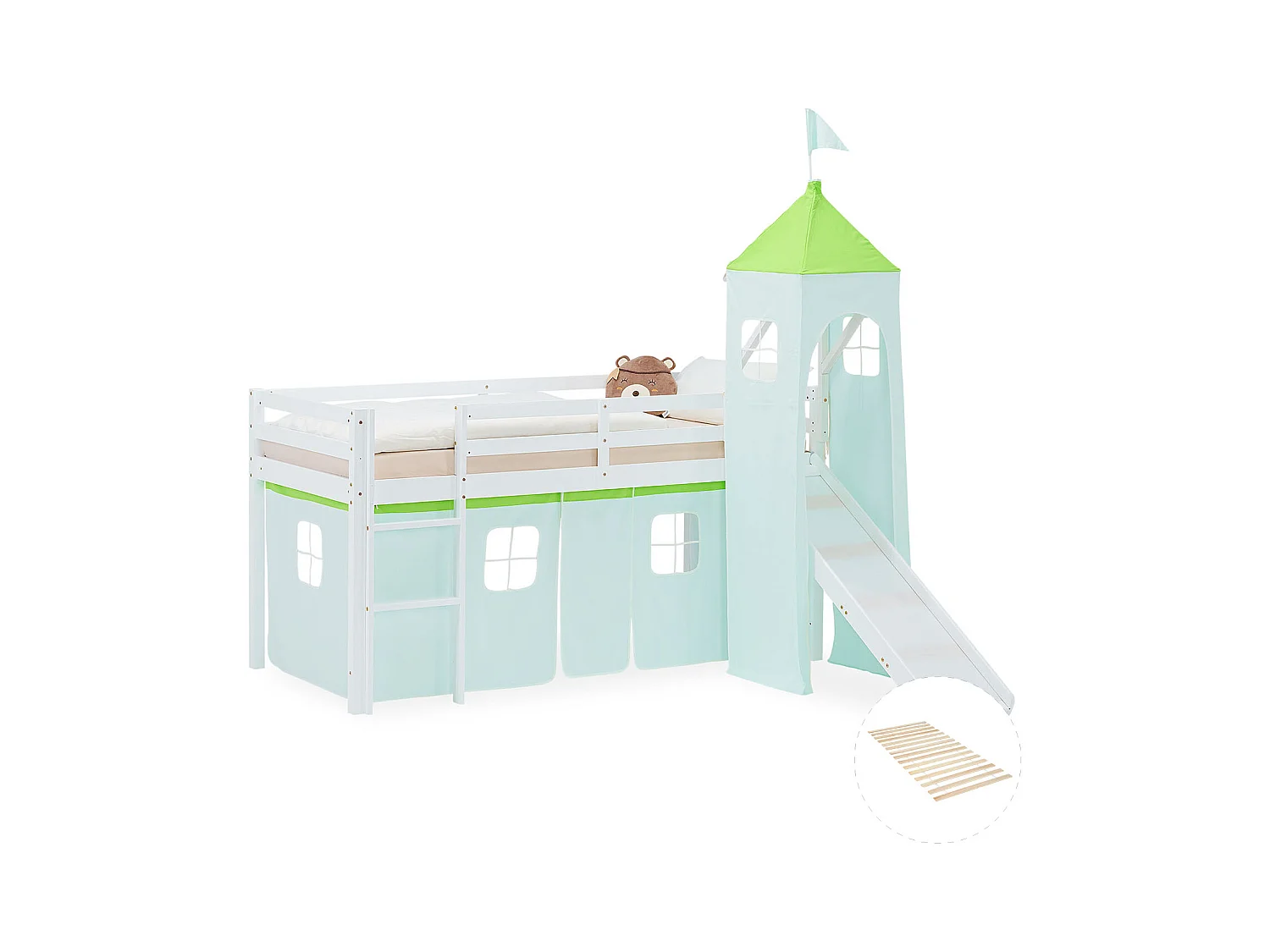 Hochbett für Kinder 90x200 cm weiß grün