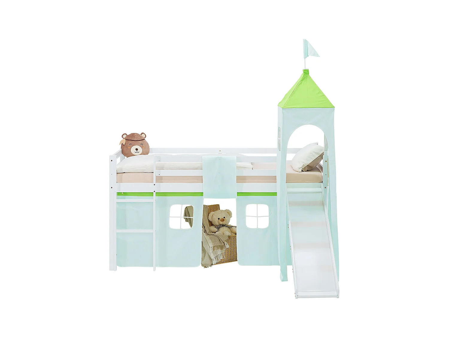 Hochbett für Kinder 90x200 cm weiß grün