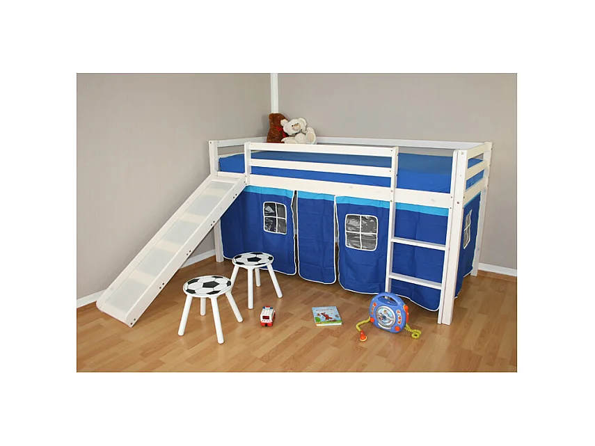Lit superposé pour enfants, 208x110x97 cm, blanc, bleu