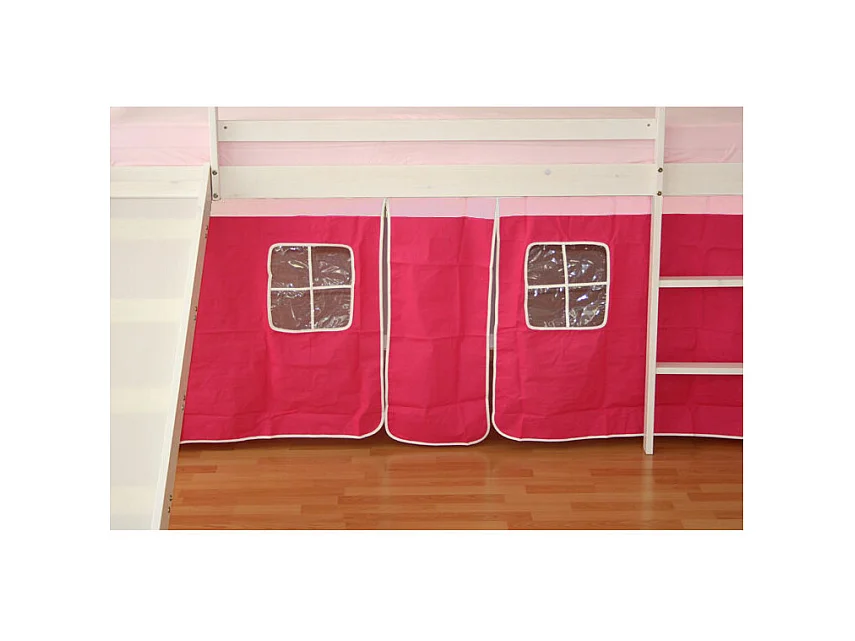 Kinder-Etagenbett 208x110x97 cm Weiß mit rosa Vorhang
