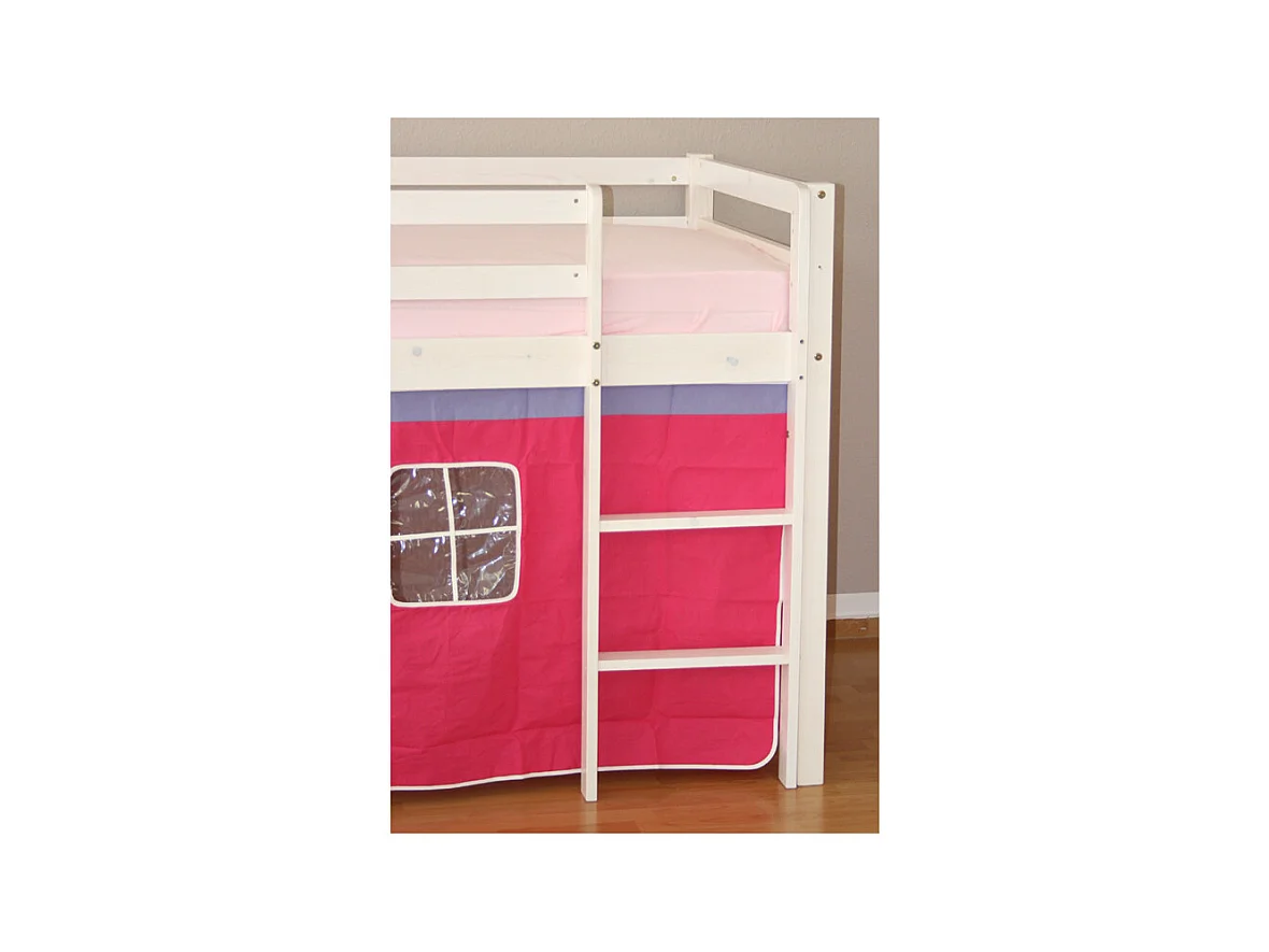 Kinder-Etagenbett 208x110x97 cm Weiß mit rosa Vorhang