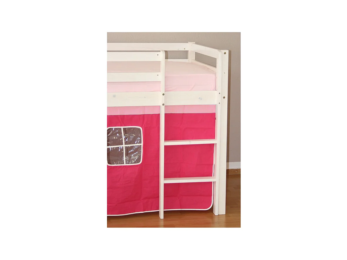 Kinder-Etagenbett 208x110x97 cm Weiß mit rosa Vorhang