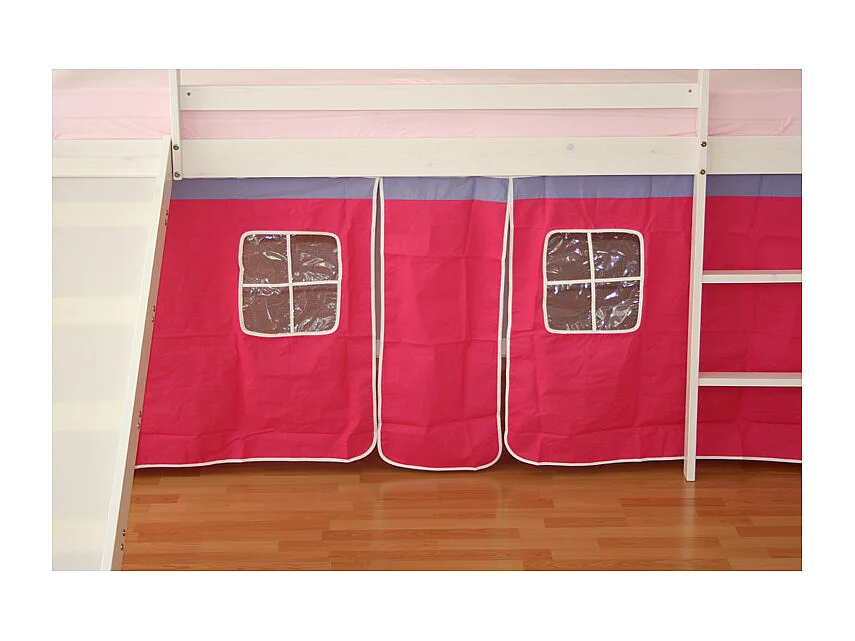 Kinder-Etagenbett 208x110x97 cm Weiß mit rosa Vorhang