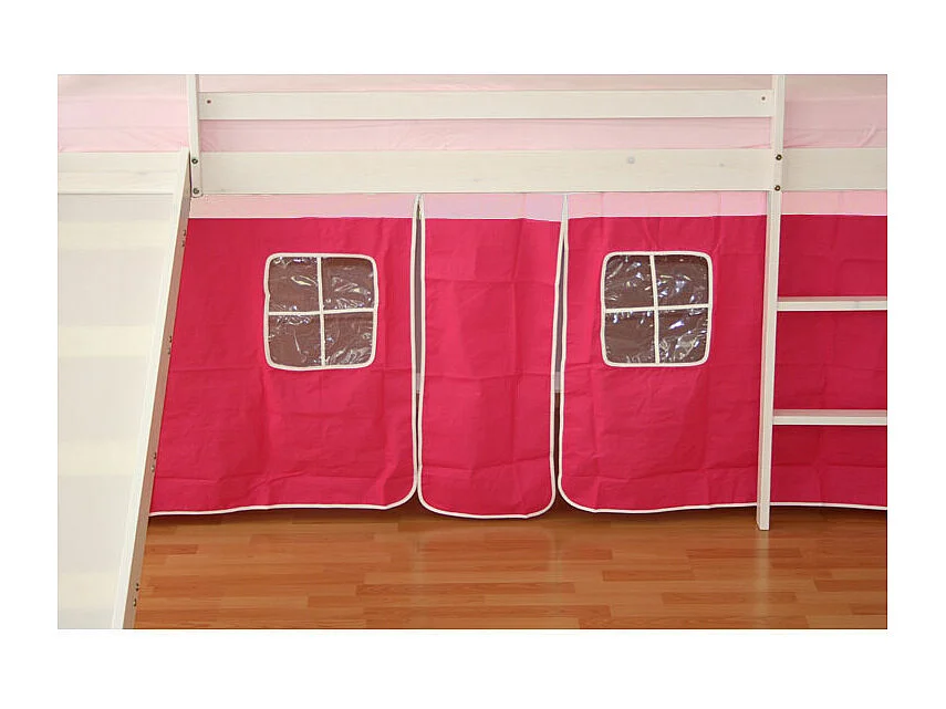 Kinder-Etagenbett 208x110x97 cm Weiß mit rosa Vorhang