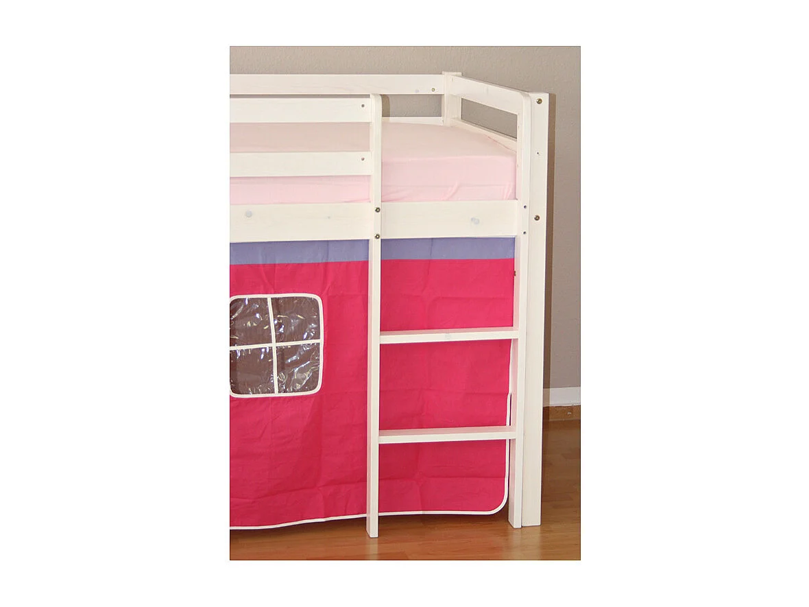 Kinder-Etagenbett 208x110x97 cm Weiß mit rosa Vorhang