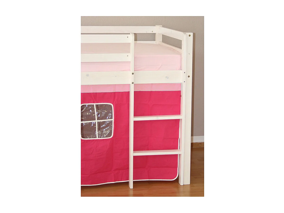 Kinder-Etagenbett 208x110x97 cm Weiß mit rosa Vorhang