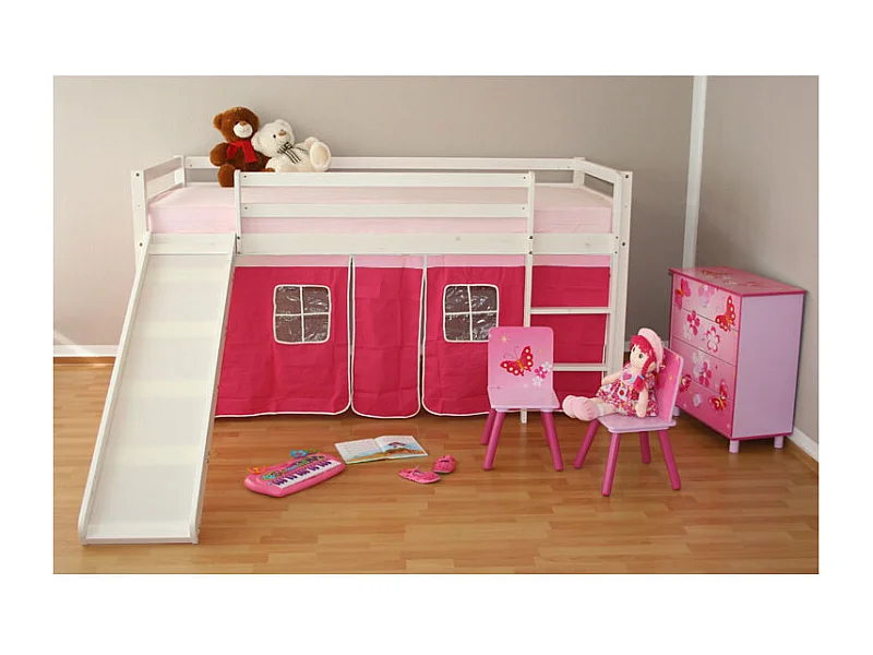 Litera infantil 208x110x97 cm Blanco cortina rosa