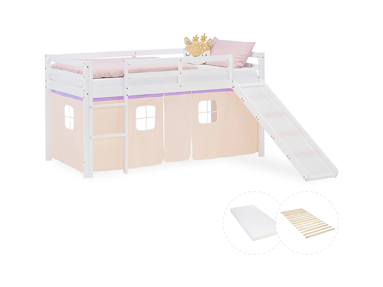 Lit mezzanine pour enfants 90x200 cm blanc avec rideau