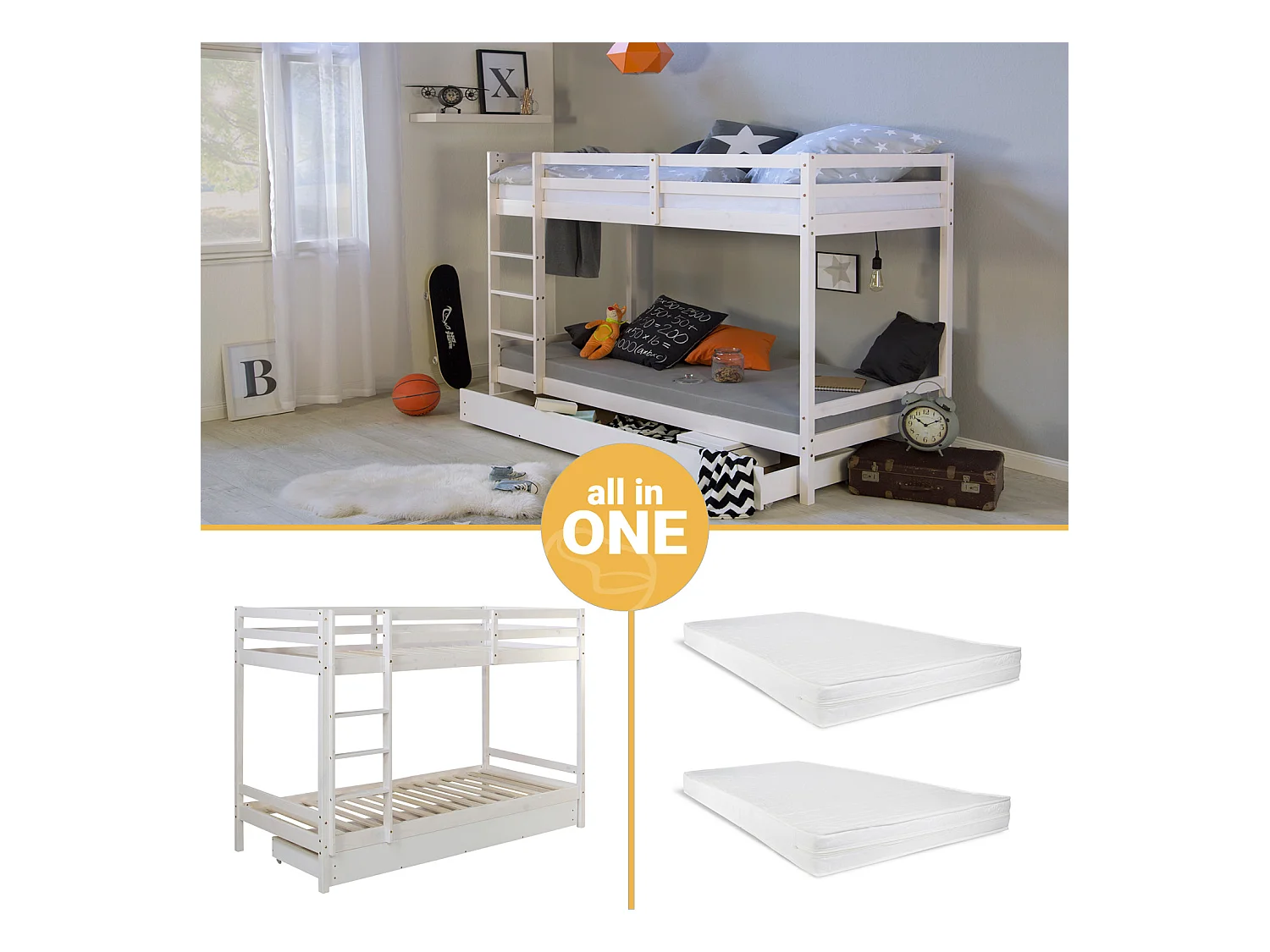 Etagenbett 207x150x96 cm weiß