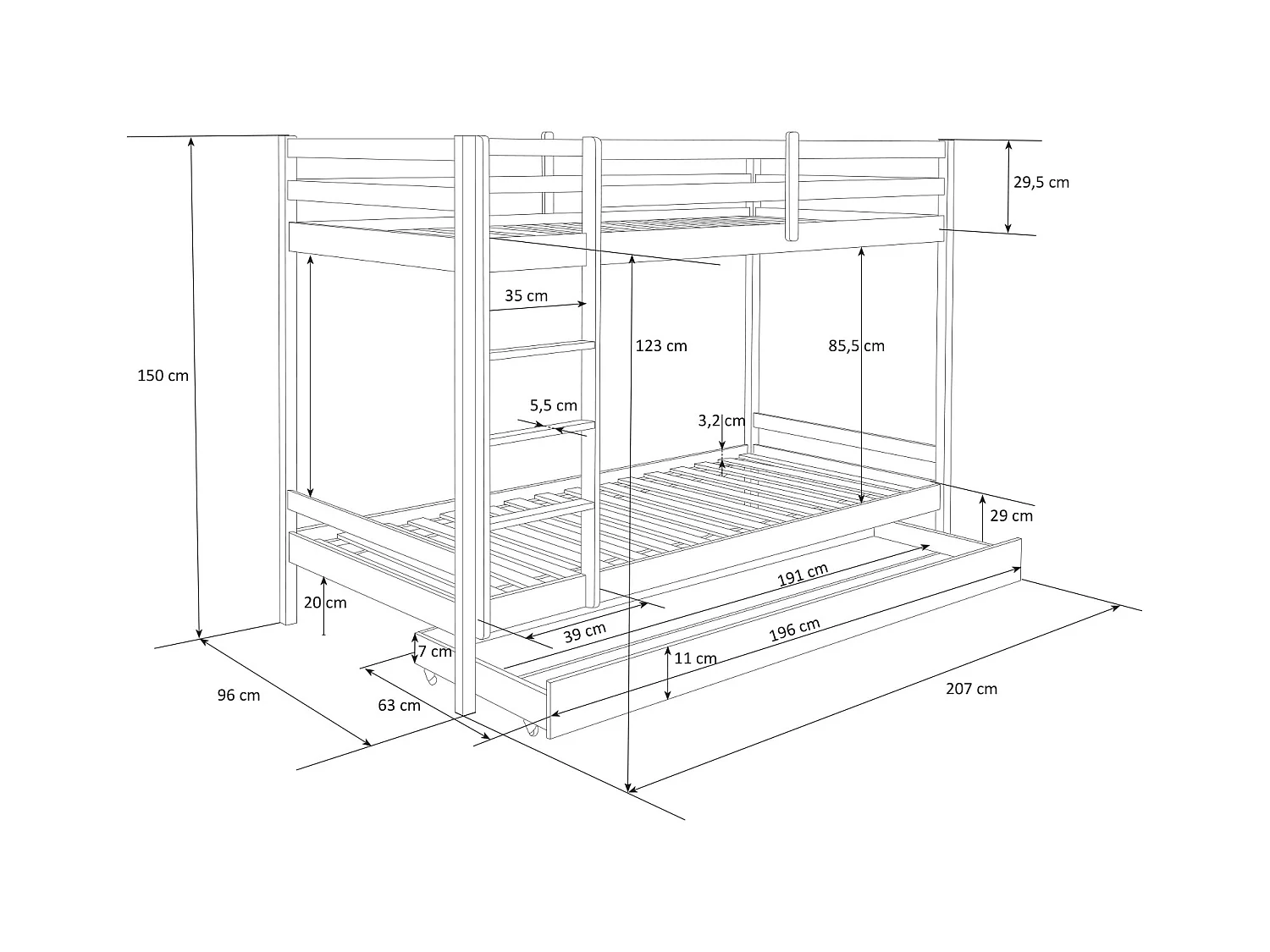 Etagenbett 207x150x96 cm weiß