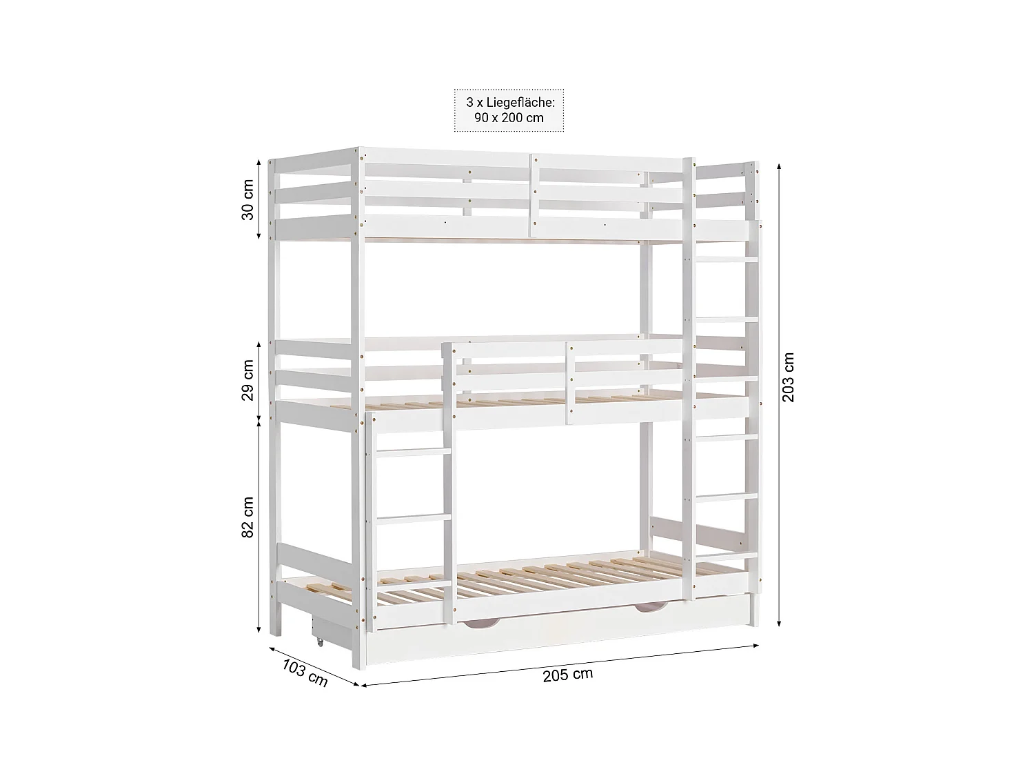 Etagenbett 205x203x103 cm weiß dreifach