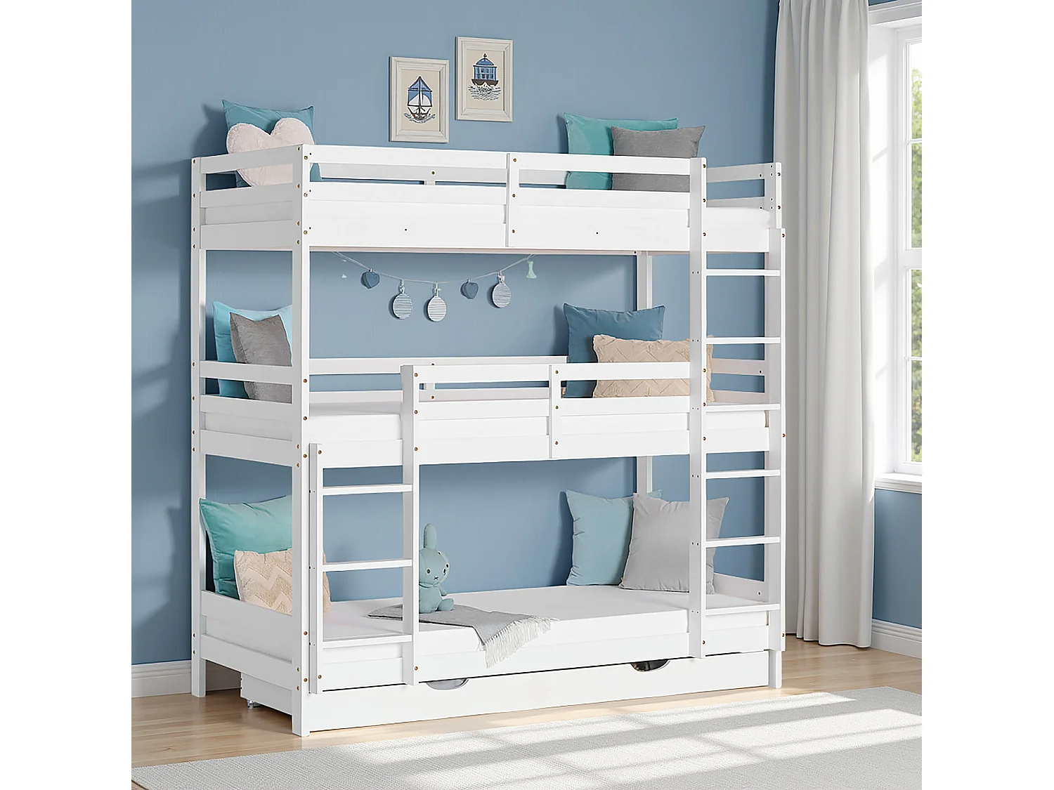 Stapelbed 205x203x103 cm wit drievoudig