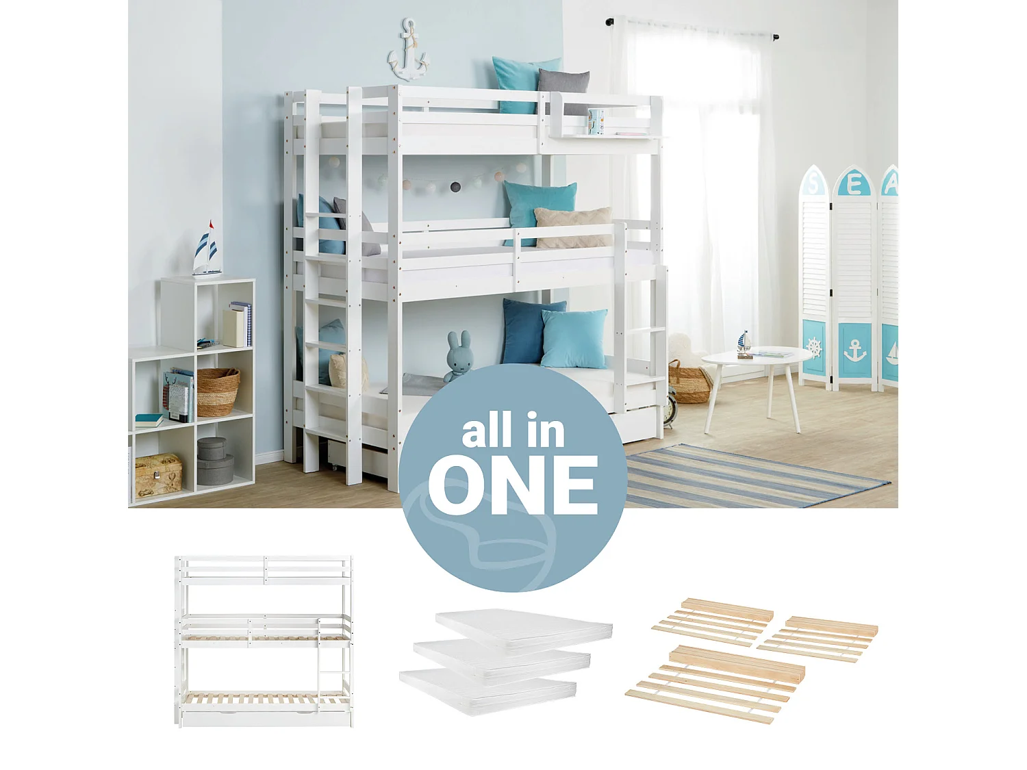 Stapelbed 205x203x103 cm wit drievoudig