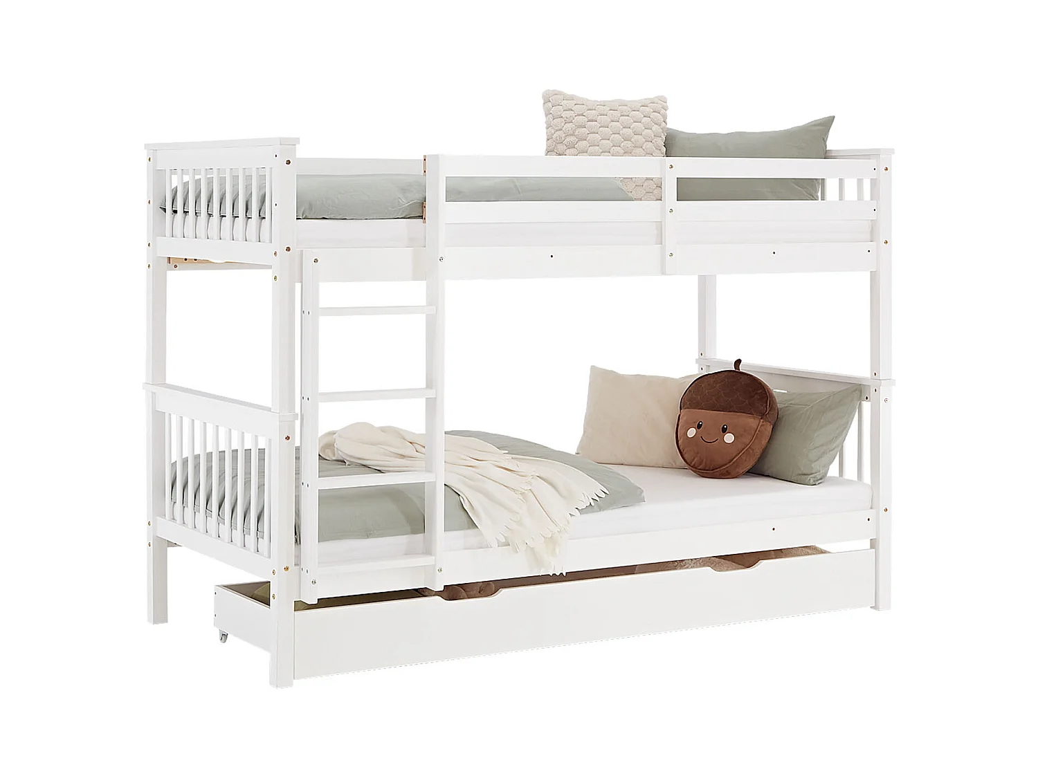 Etagenbett 90x200 cm weiß Massivkiefernholz