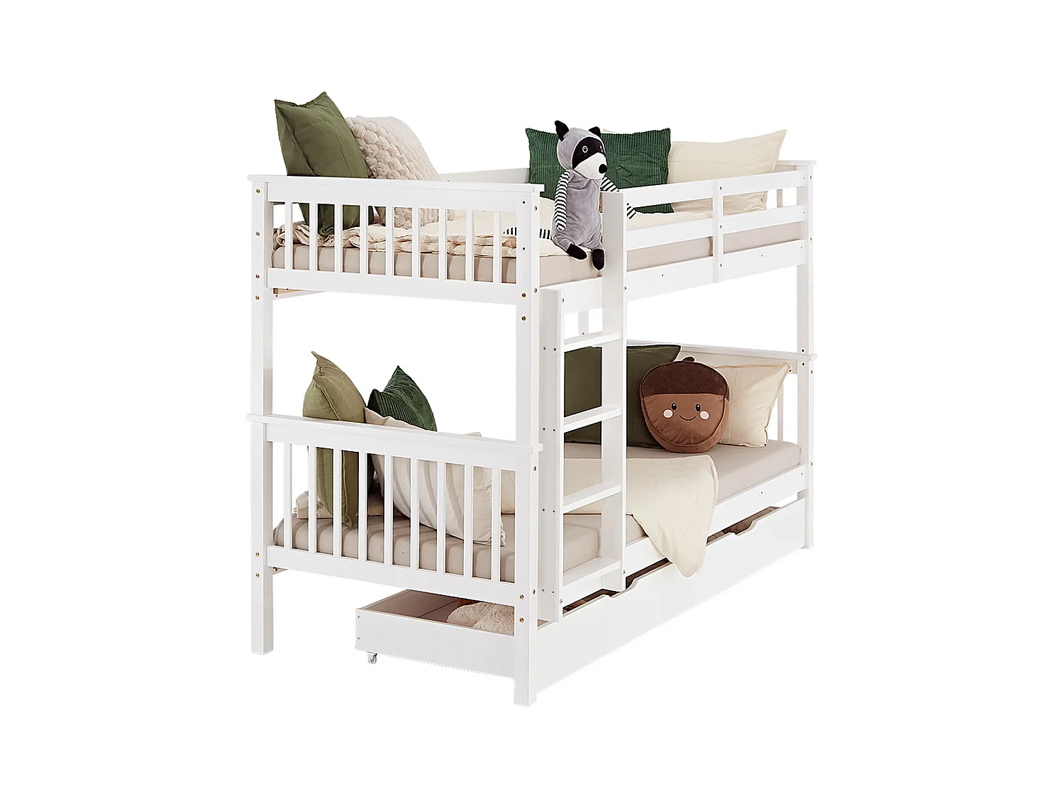 Etagenbett 90x200 cm weiß Massivkiefernholz