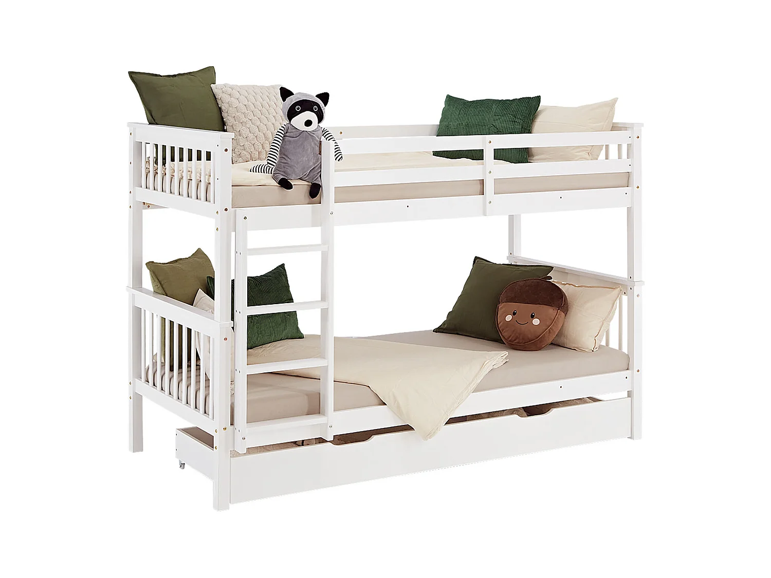 Etagenbett 90x200 cm weiß Massivkiefernholz