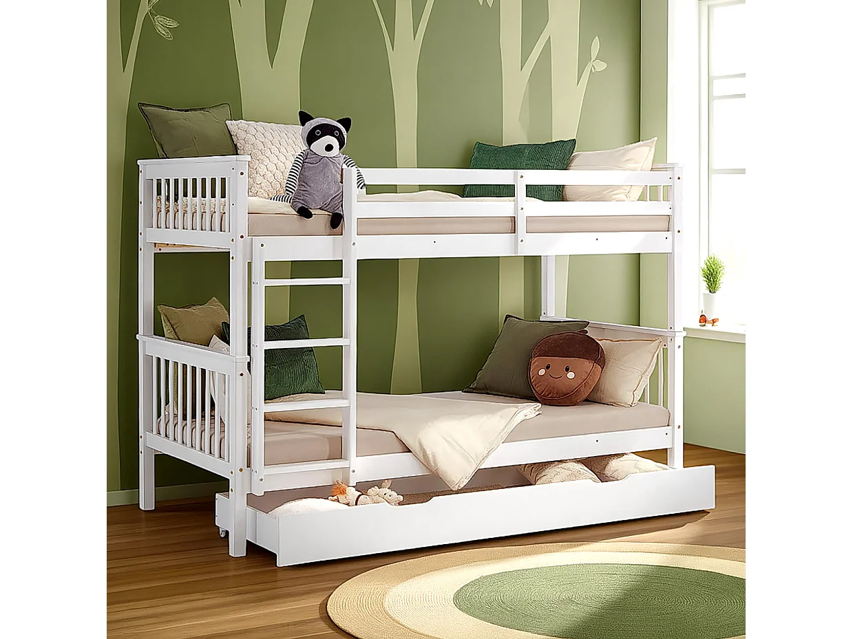 Cama Beliche 90x200 cm branco Madeira maciça de pinho