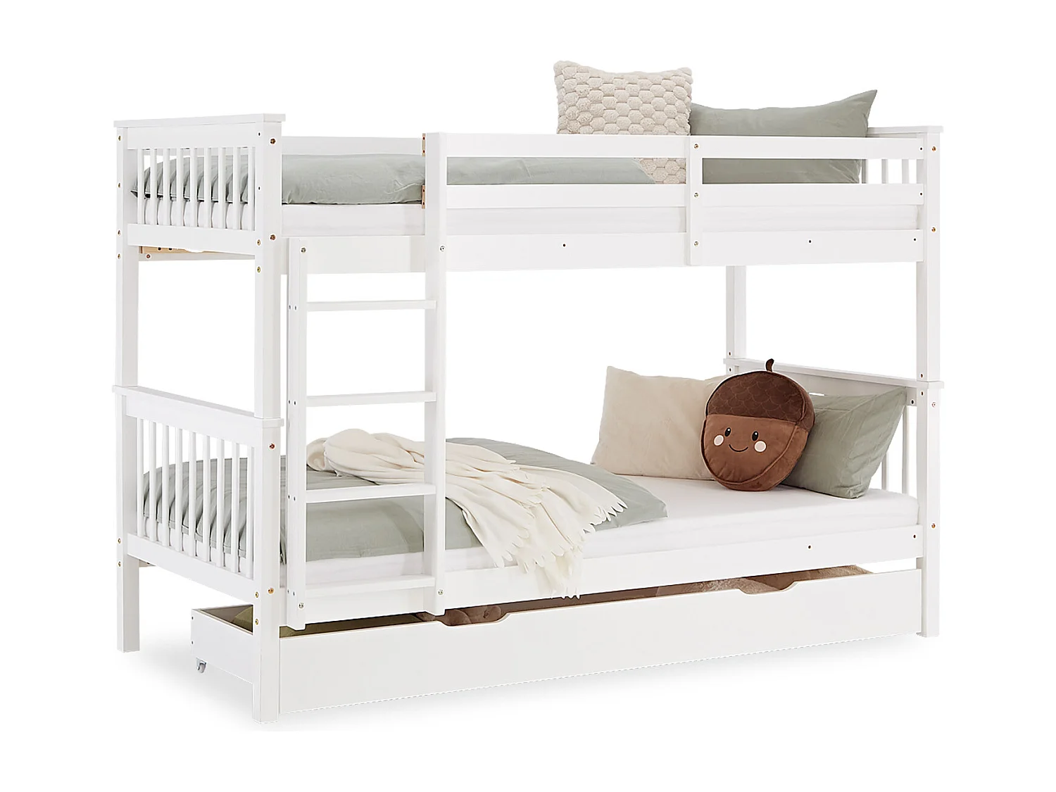 Cama Beliche 90x200 cm branco Madeira maciça de pinho