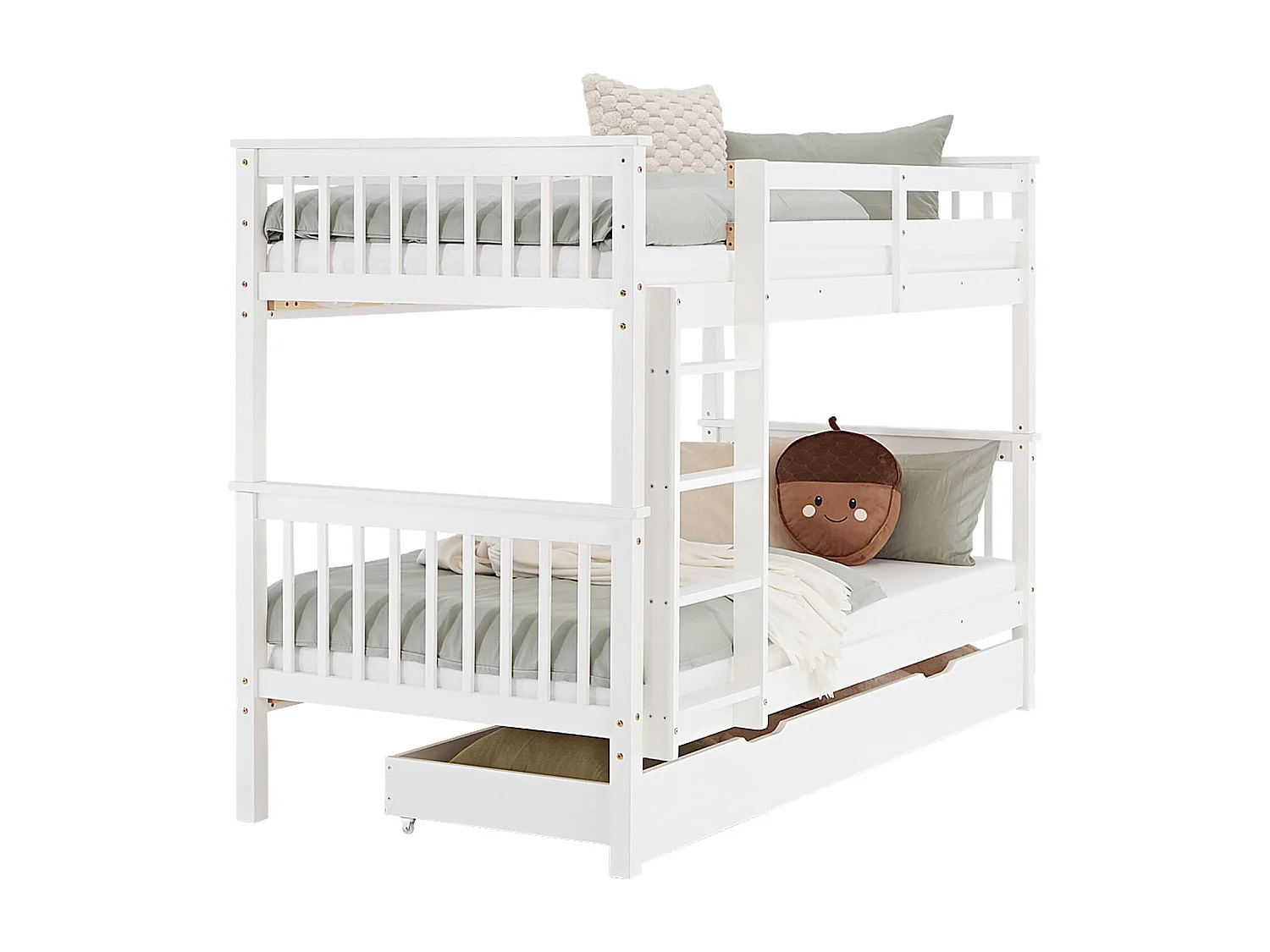 Cama Beliche 90x200 cm branco Madeira maciça de pinho