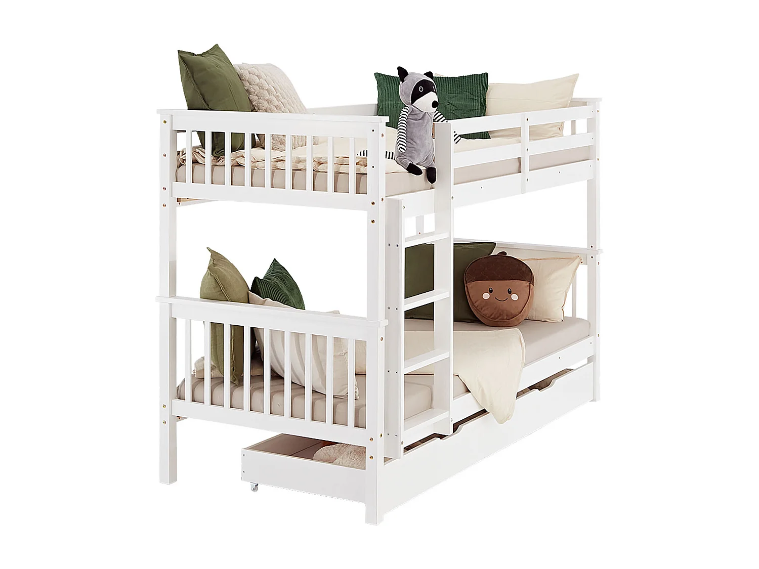 Cama Beliche 90x200 cm branco Madeira maciça de pinho