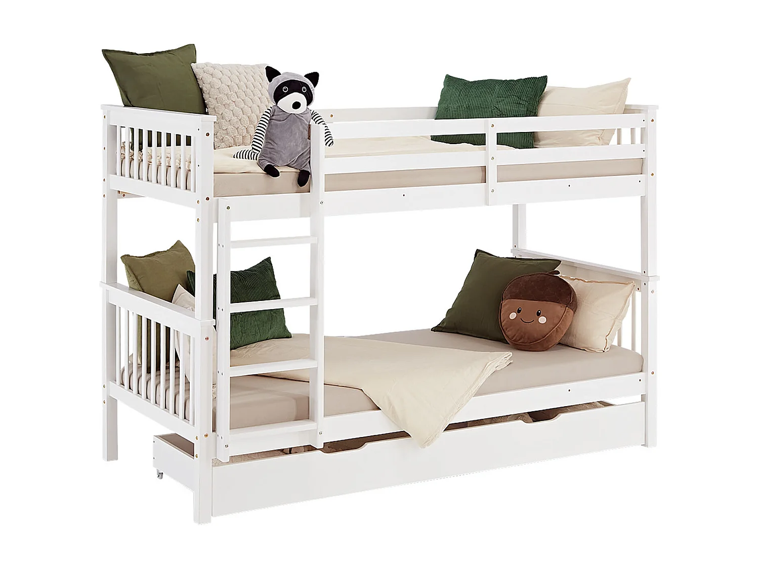 Cama Beliche 90x200 cm branco Madeira maciça de pinho