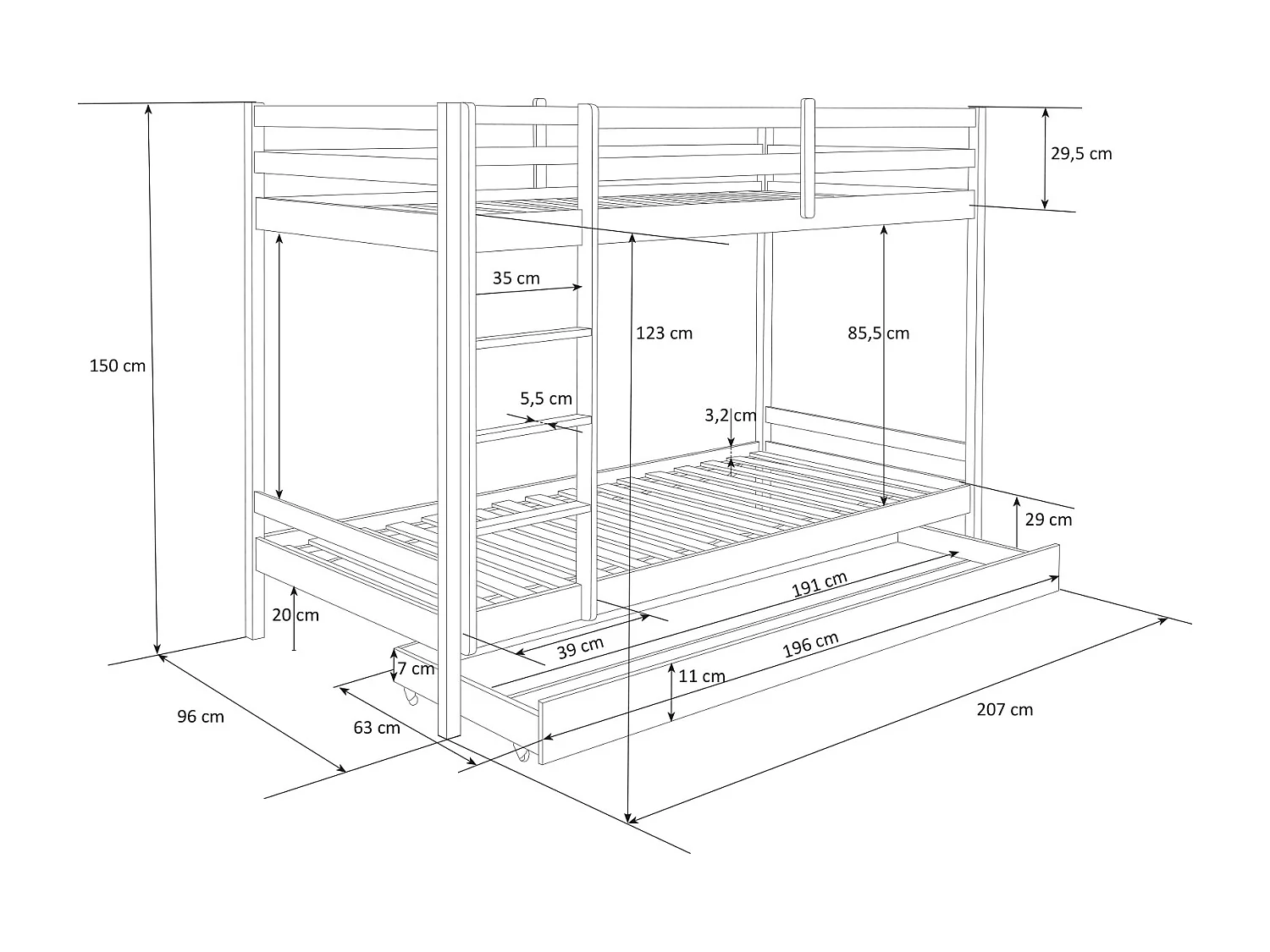Beliche 207x150x97 cm branco