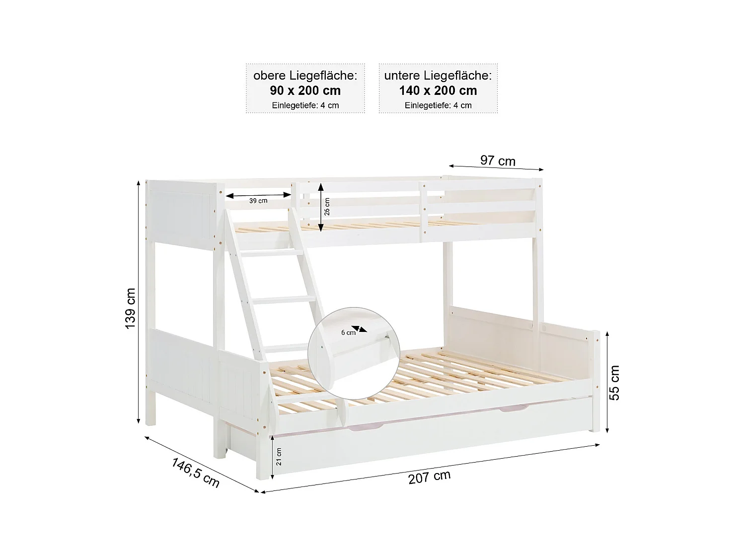 Etagenbett 207x139x146,5 cm weiß Kinderbett