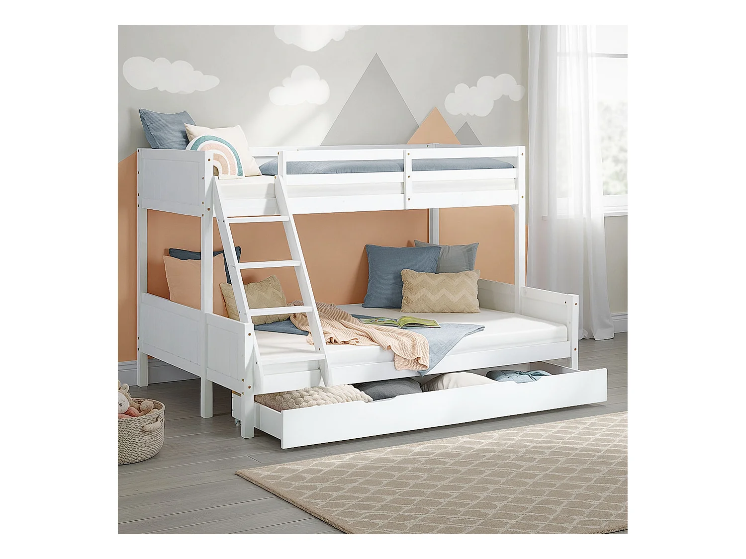 Lit superposé 207x139x146,5 cm lit enfant blanc