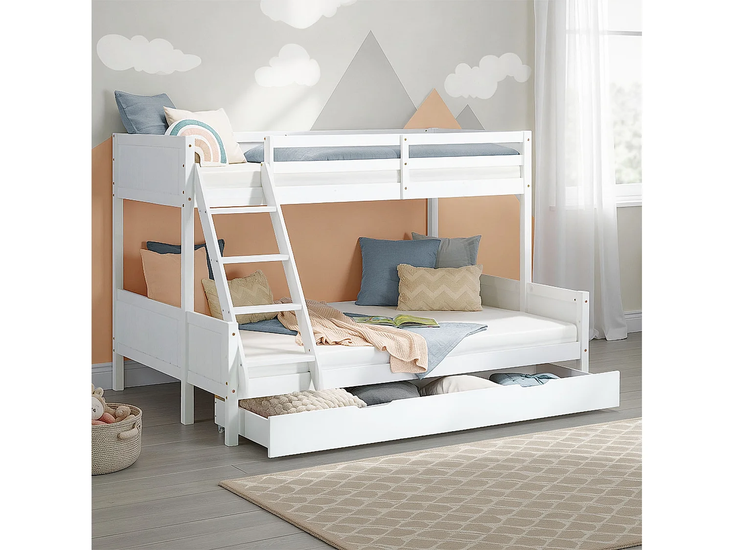 Lit superposé 207x139x146,5 cm lit enfant blanc